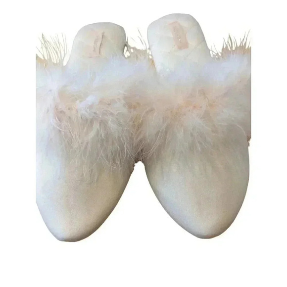 Halluci Slippers Pink Velvet Ostrich Feather Full Pointy US 6 Small Euro 36/37 - Picture 6 of 10